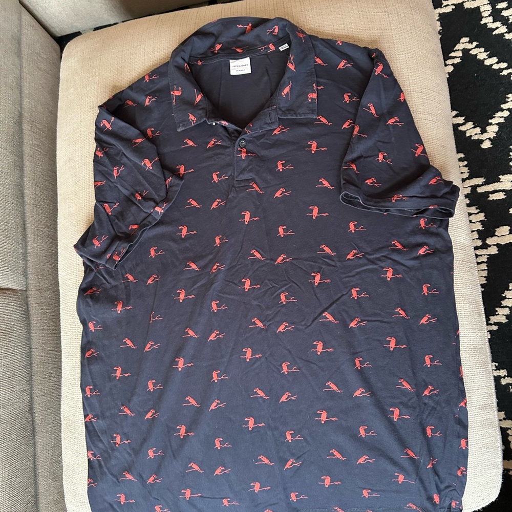 Men's Navy Blue Flamingo Print Shirt